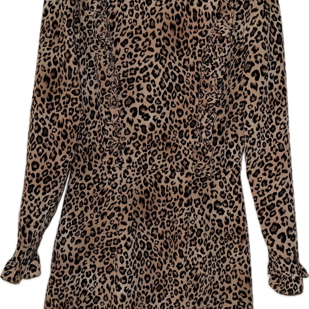 Leopard Print Long Sleeve Mini Dress with Ruffles - Picture 6 of 7